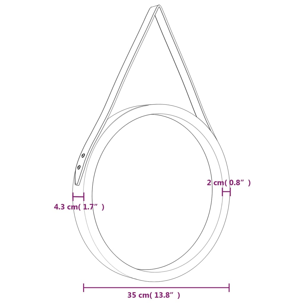 Specchio da Parete con Cinghia Dorato Ø 35 cm