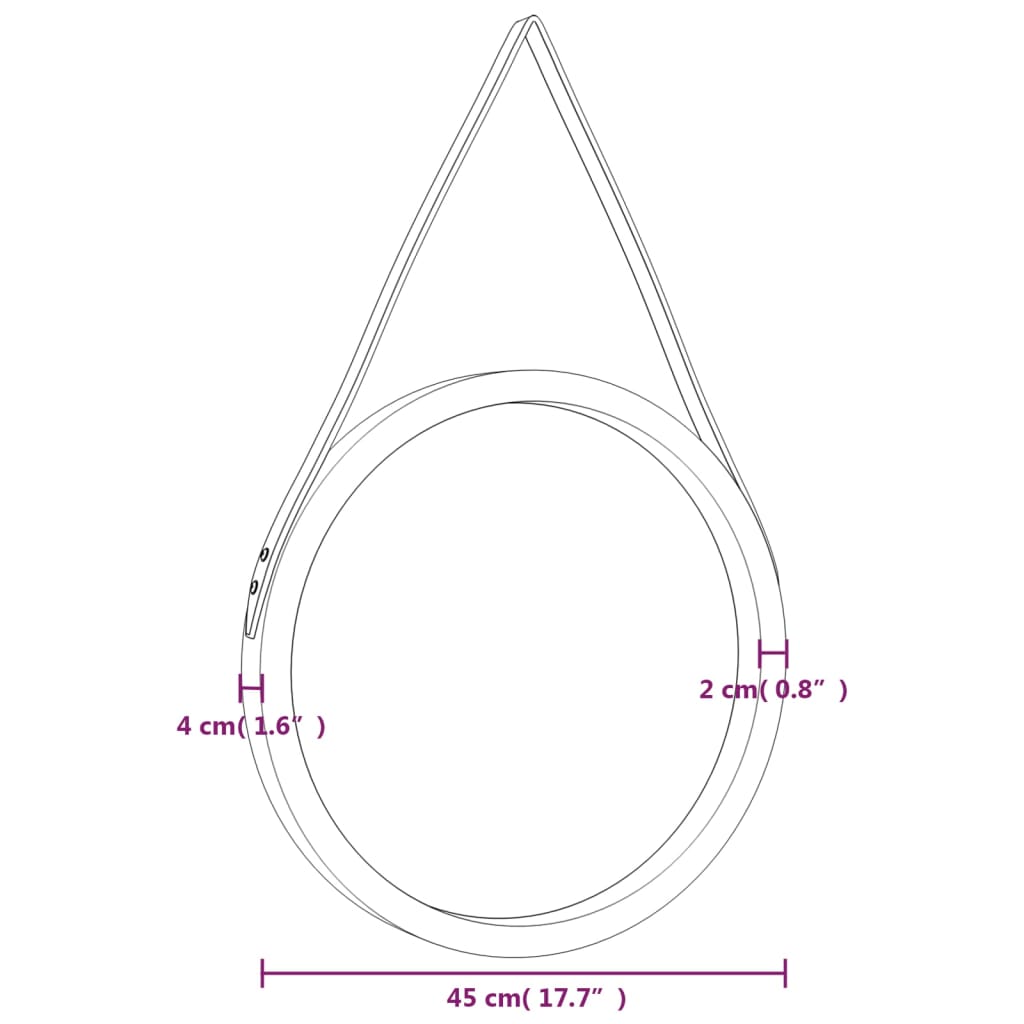 Specchio da Parete con Cinghia Argento Ø 45 cm