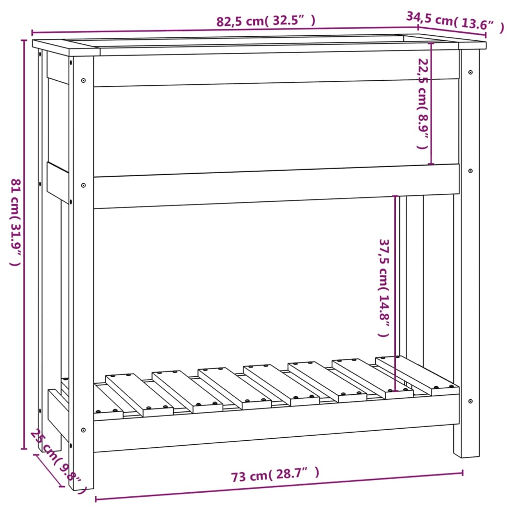 Fioriera con Mensola 82,5x34,5x81 cm in Legno Massello di Pino