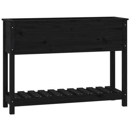 Fioriera con Mensola Nera 111,5x34,5x81 cm Legno Massello Pino