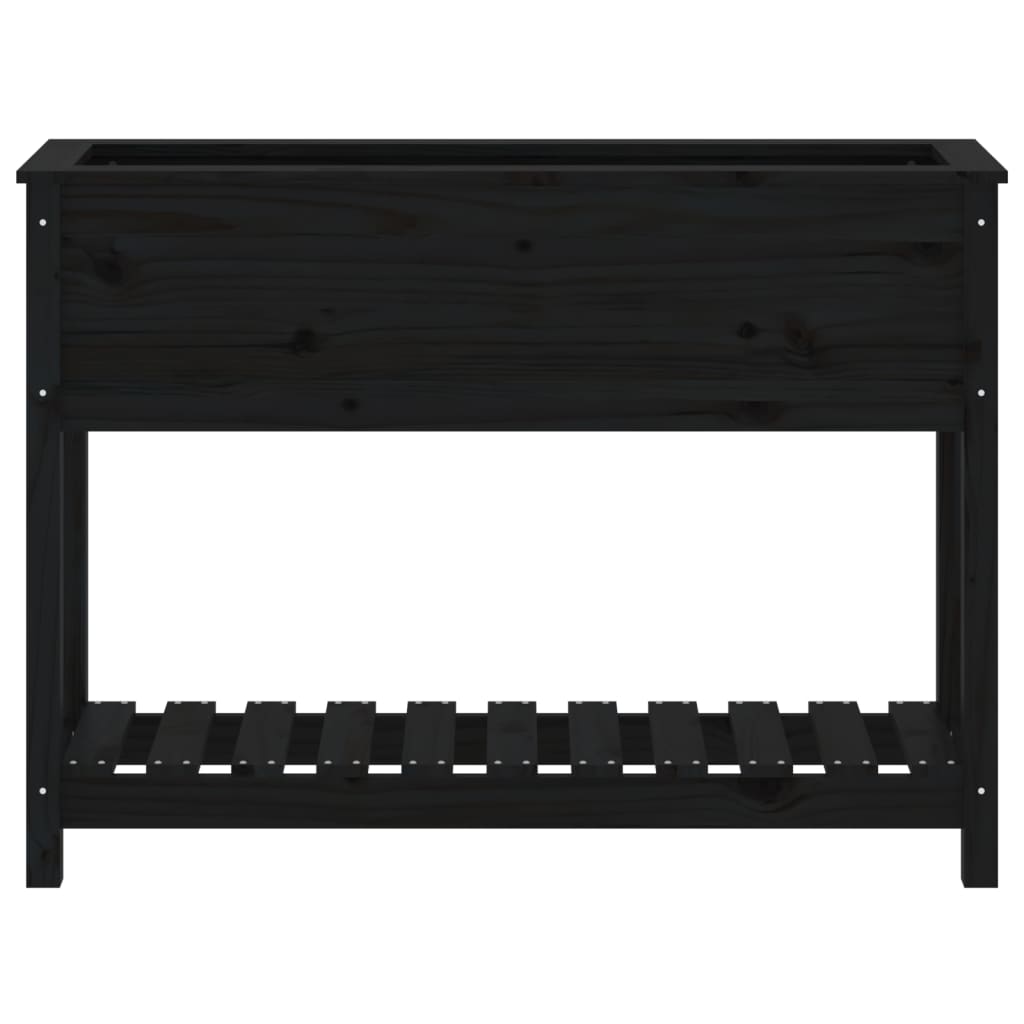 Fioriera con Mensola Nera 111,5x34,5x81 cm Legno Massello Pino