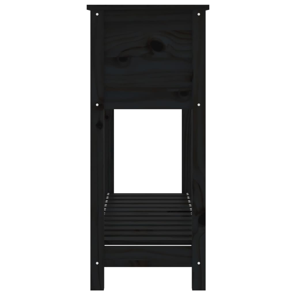 Fioriera con Mensola Nera 111,5x34,5x81 cm Legno Massello Pino