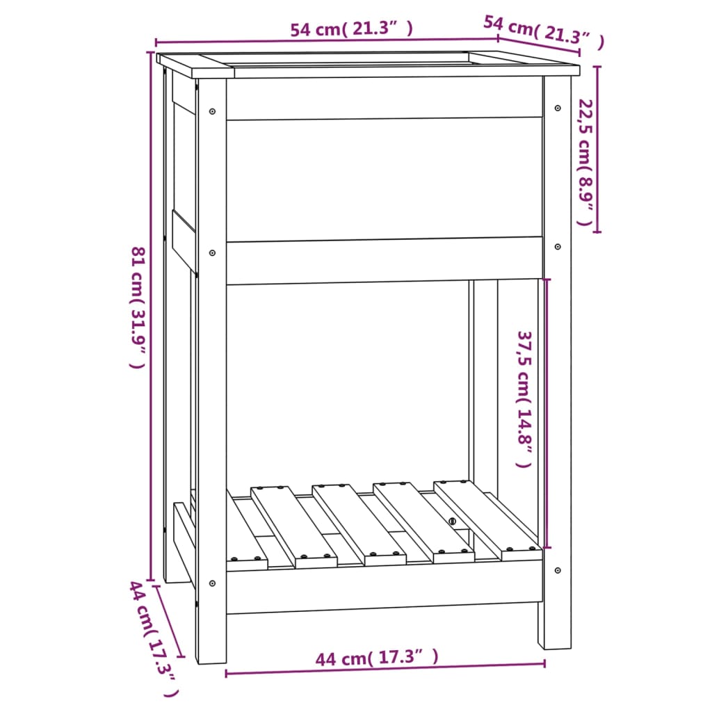 Fioriera con Mensola Miele 54x54x81cm in Legno Massello di Pino