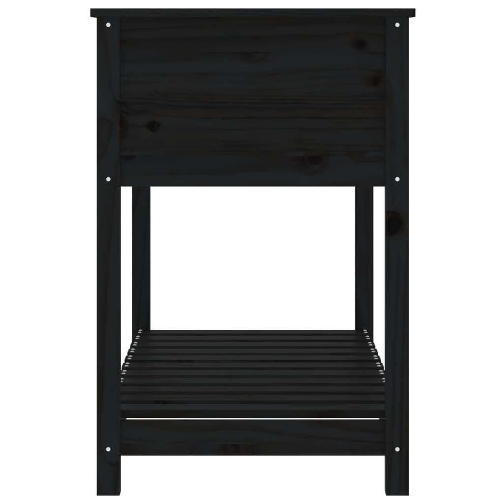 Fioriera con Mensola Nera 111,5x54x81cm Legno Massello di Pino