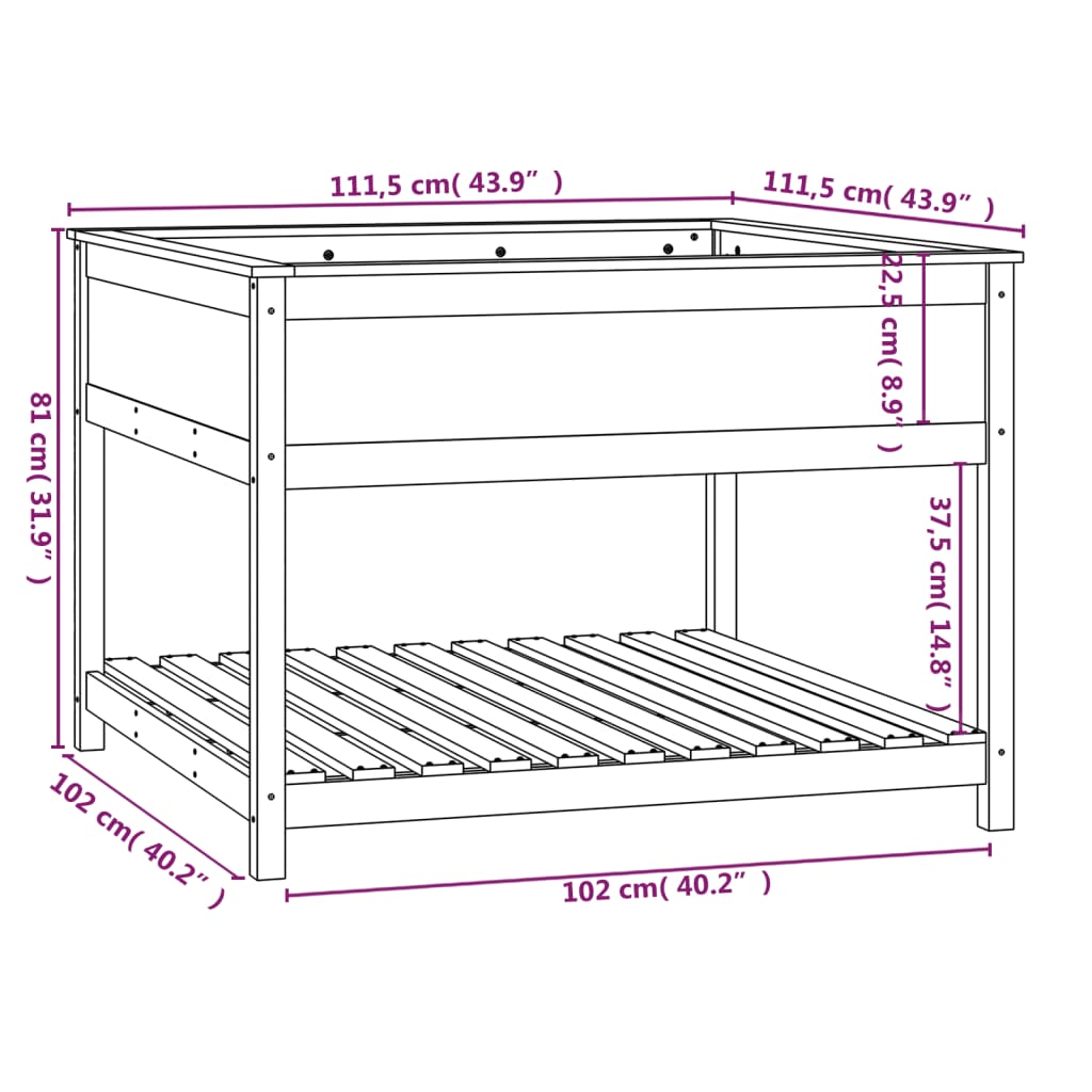 Fioriera con Mensola Miele 111,5x111,5x81cm Legno Massello Pino