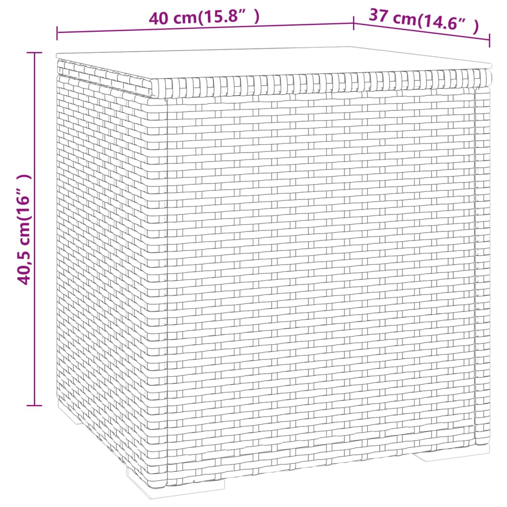 Tavolino Grigio 40x37x40,5 cm Polyrattan e Vetro Temperato