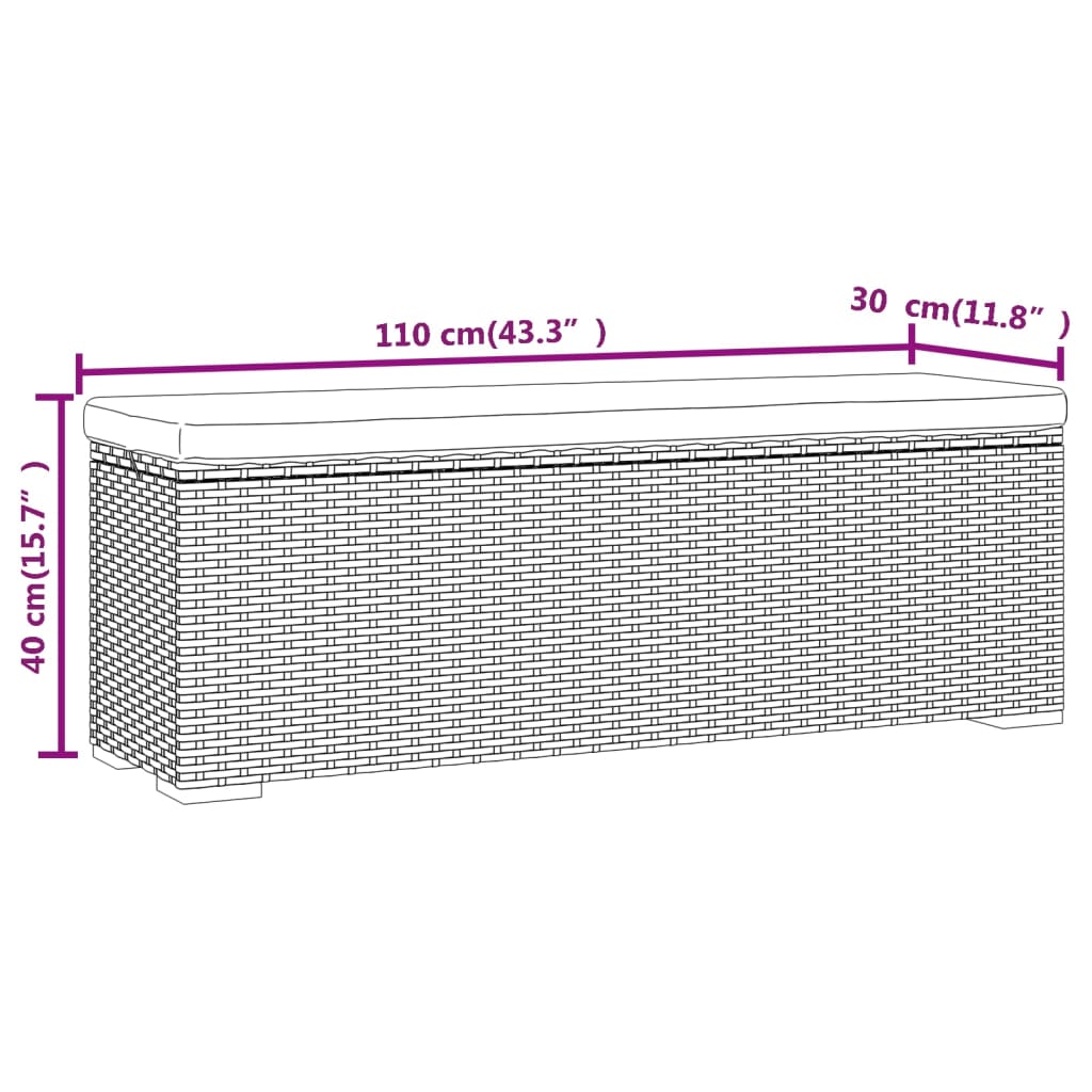 Panca Ottomana con Cuscino Nero 110x30x40 cm in Polyrattan