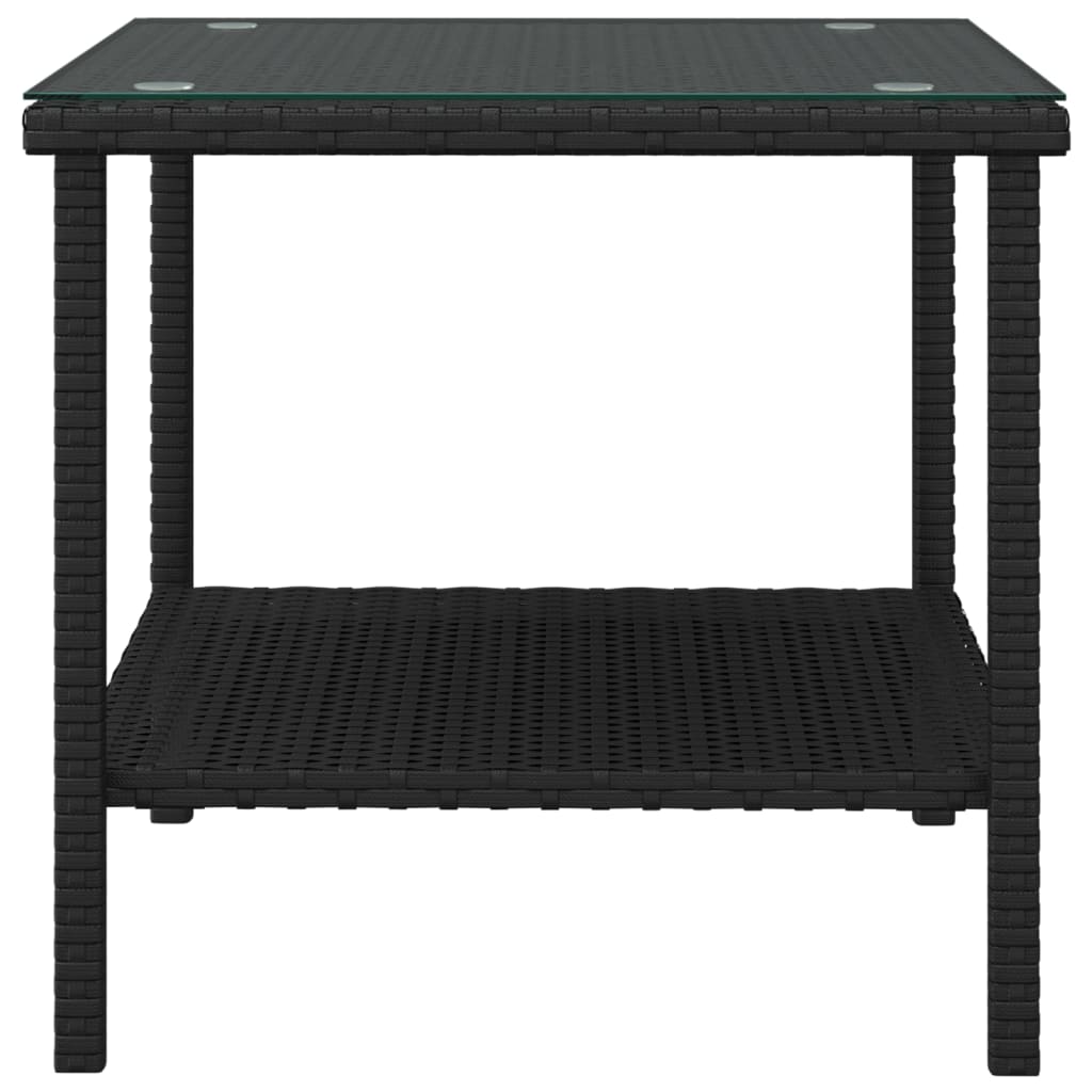 Tavolino Nero 45x45x45 cm Polyrattan e Vetro Temperato