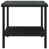 Tavolino Nero 45x45x45 cm Polyrattan e Vetro Temperato