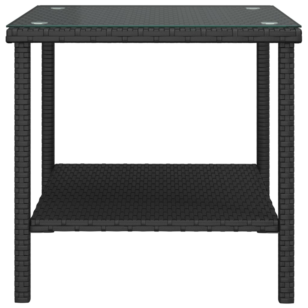 Tavolino Nero 45x45x45 cm Polyrattan e Vetro Temperato