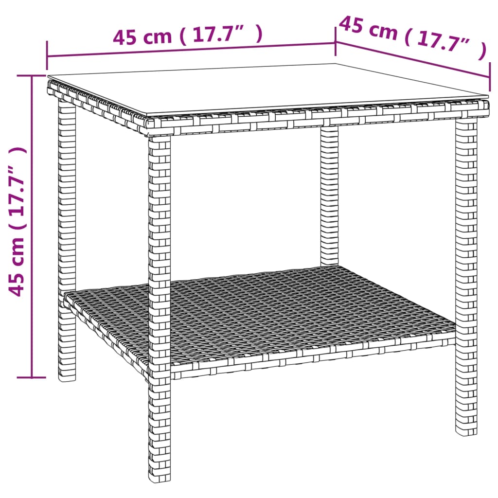 Tavolino Nero 45x45x45 cm Polyrattan e Vetro Temperato