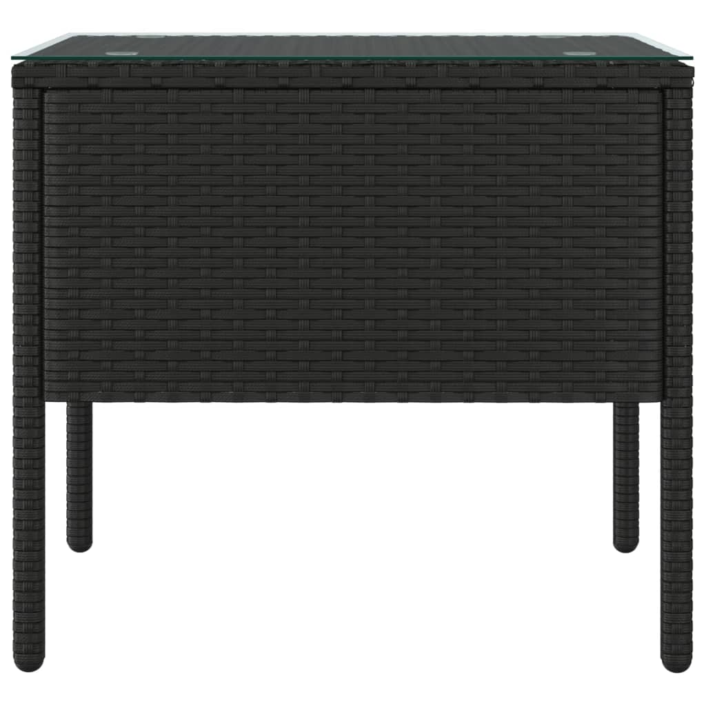 Tavolino Nero 53x37x48 cm Polyrattan e Vetro Temperato