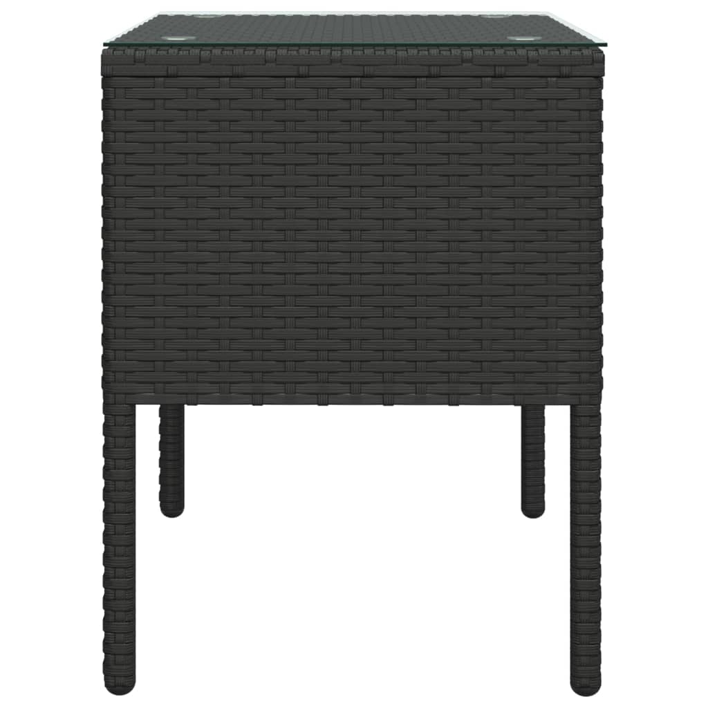 Tavolino Nero 53x37x48 cm Polyrattan e Vetro Temperato