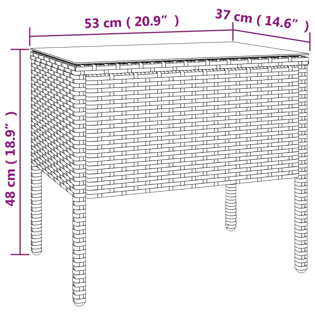 Tavolino Nero 53x37x48 cm Polyrattan e Vetro Temperato