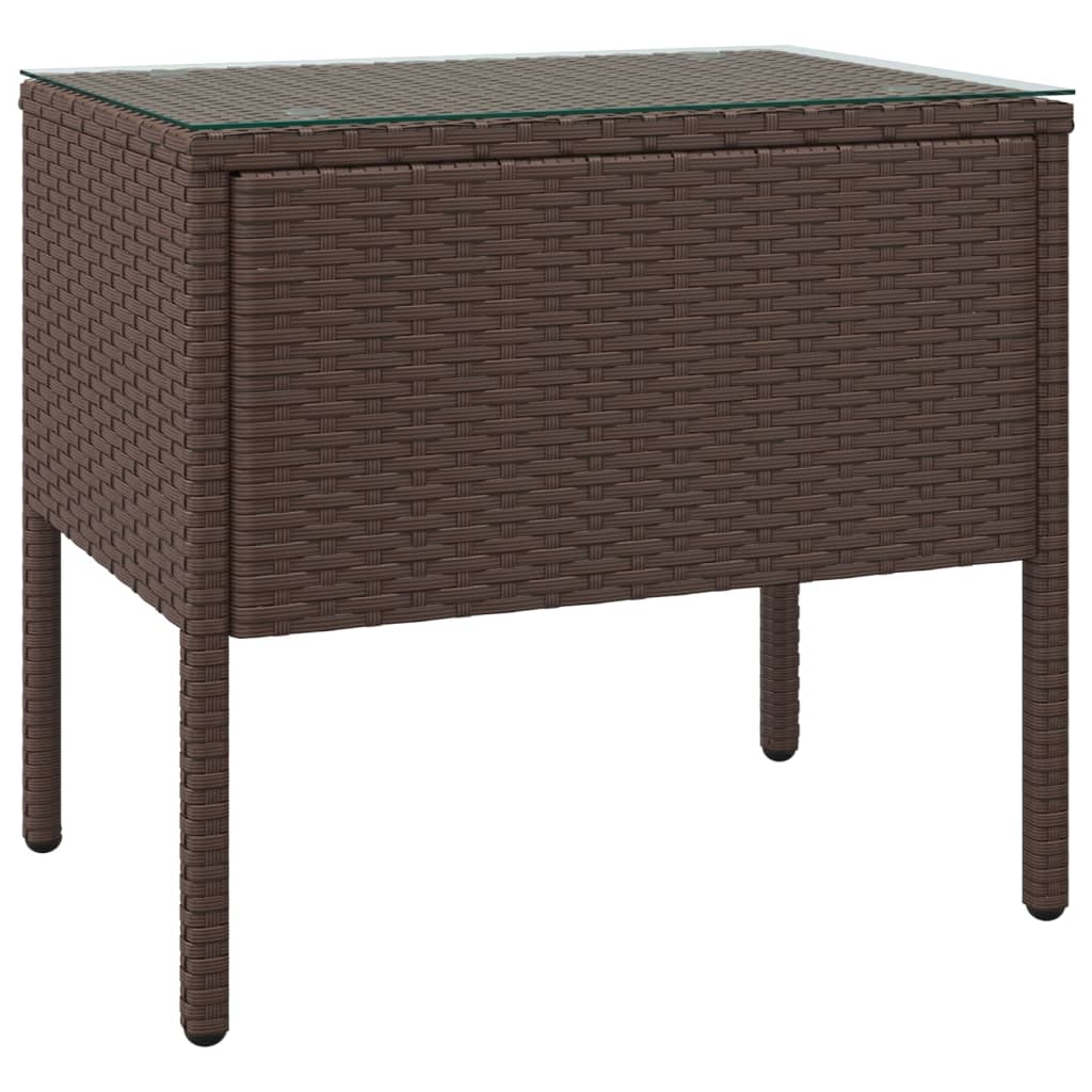 Tavolino Marrone 53x37x48 cm Polyrattan e Vetro Temperato