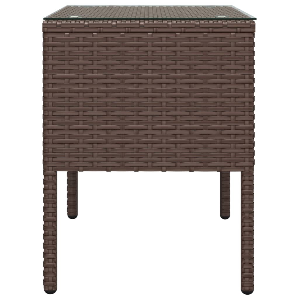 Tavolino Marrone 53x37x48 cm Polyrattan e Vetro Temperato