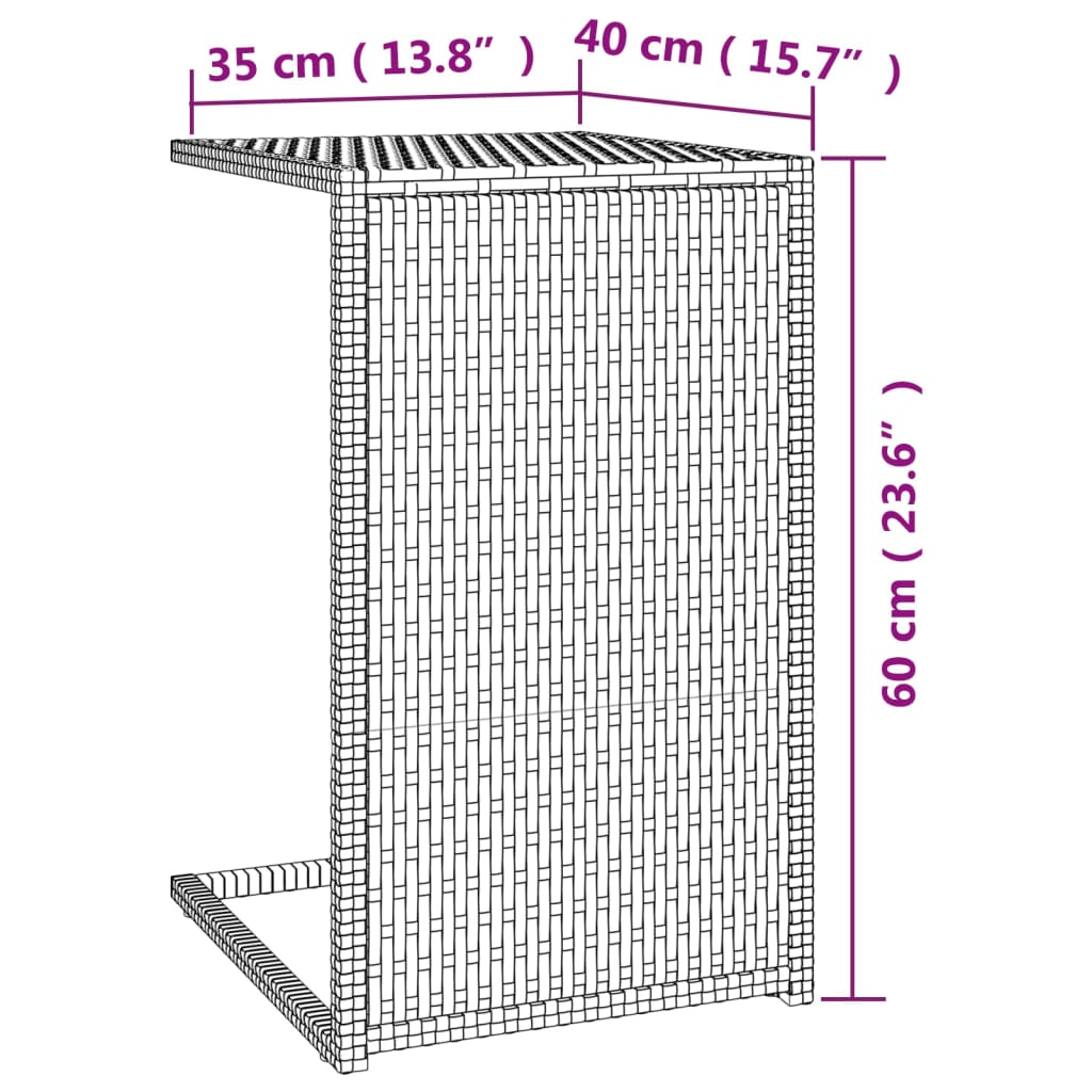 Tavolino a C Nero 40x35x60 cm in Polyrattan