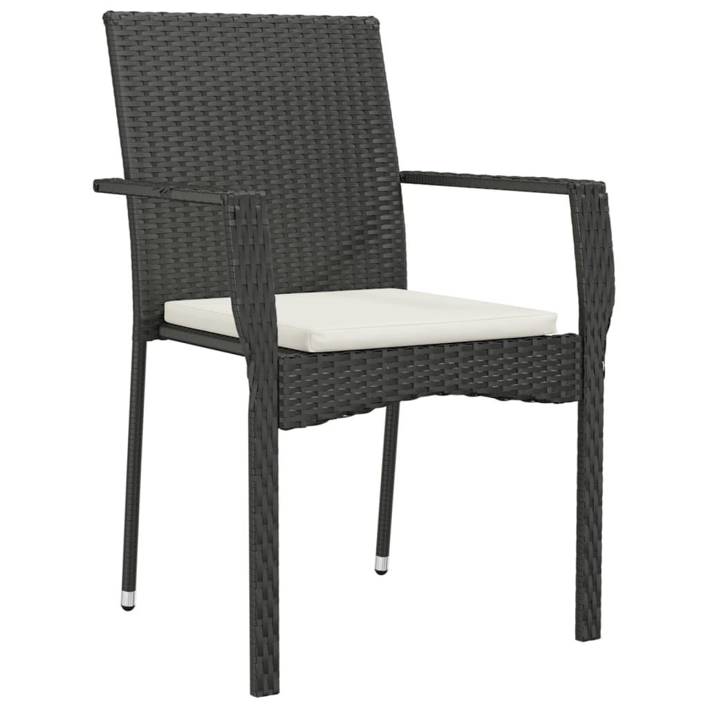 Sedie da Giardino con Cuscini 2 pz in Polyrattan Nere