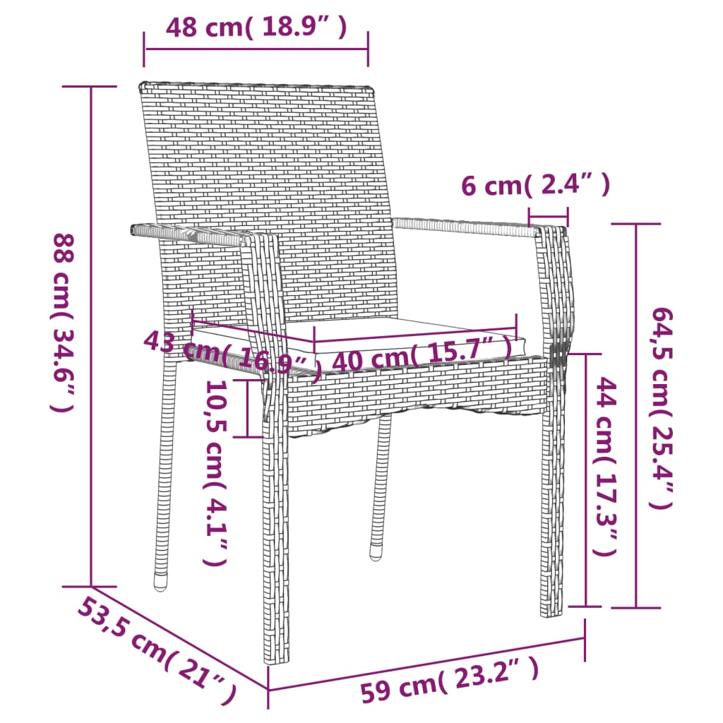 Sedie da Giardino con Cuscini 2 pz in Polyrattan Nere