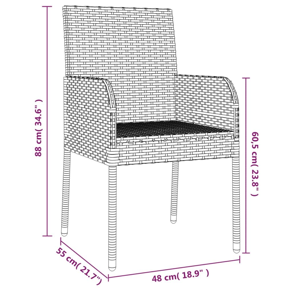 Sedie da Giardino con Cuscini 2 pz in Polyrattan Nere