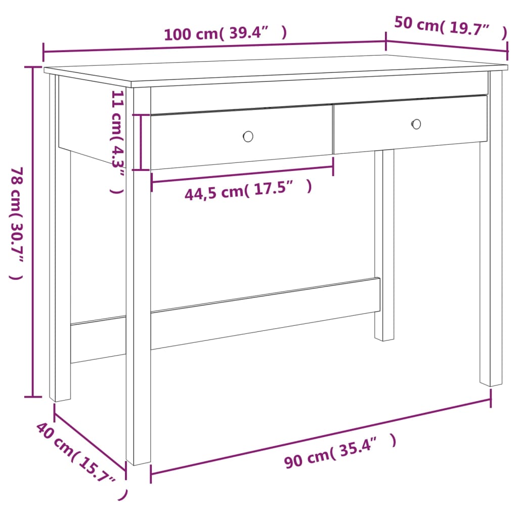 Scrivania con Cassetti Miele 100x50x78 cm Legno Massello Pino