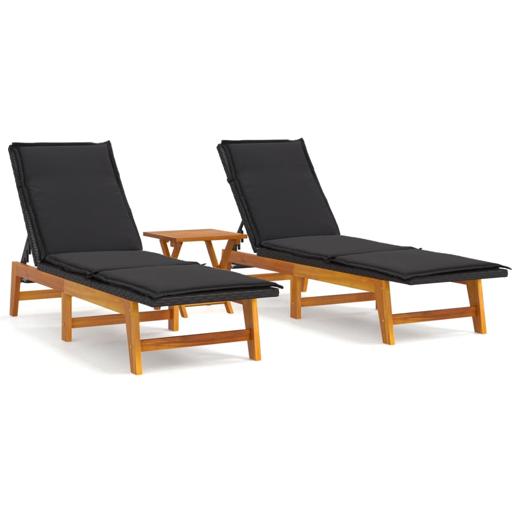 Set Mobili da Giardino 3 pz Polyrattan e Legno Massello Acacia