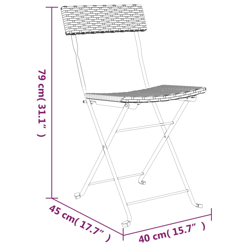 Sedie Pieghevoli da Bistrò 2 pz Marroni Polyrattan e Acciaio