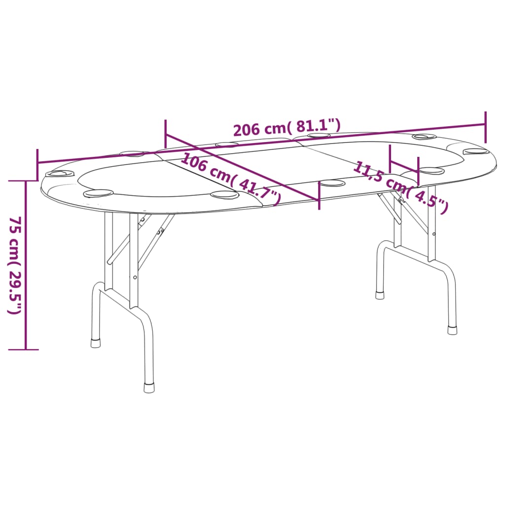 Tavolo da Poker Pieghevole 10 Giocatori Blu 206x106x75 cm