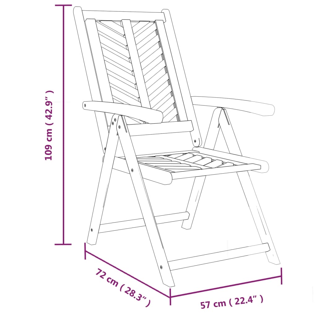 Sedie da Giardino Reclinabili 3 pz in Legno Massello di Acacia