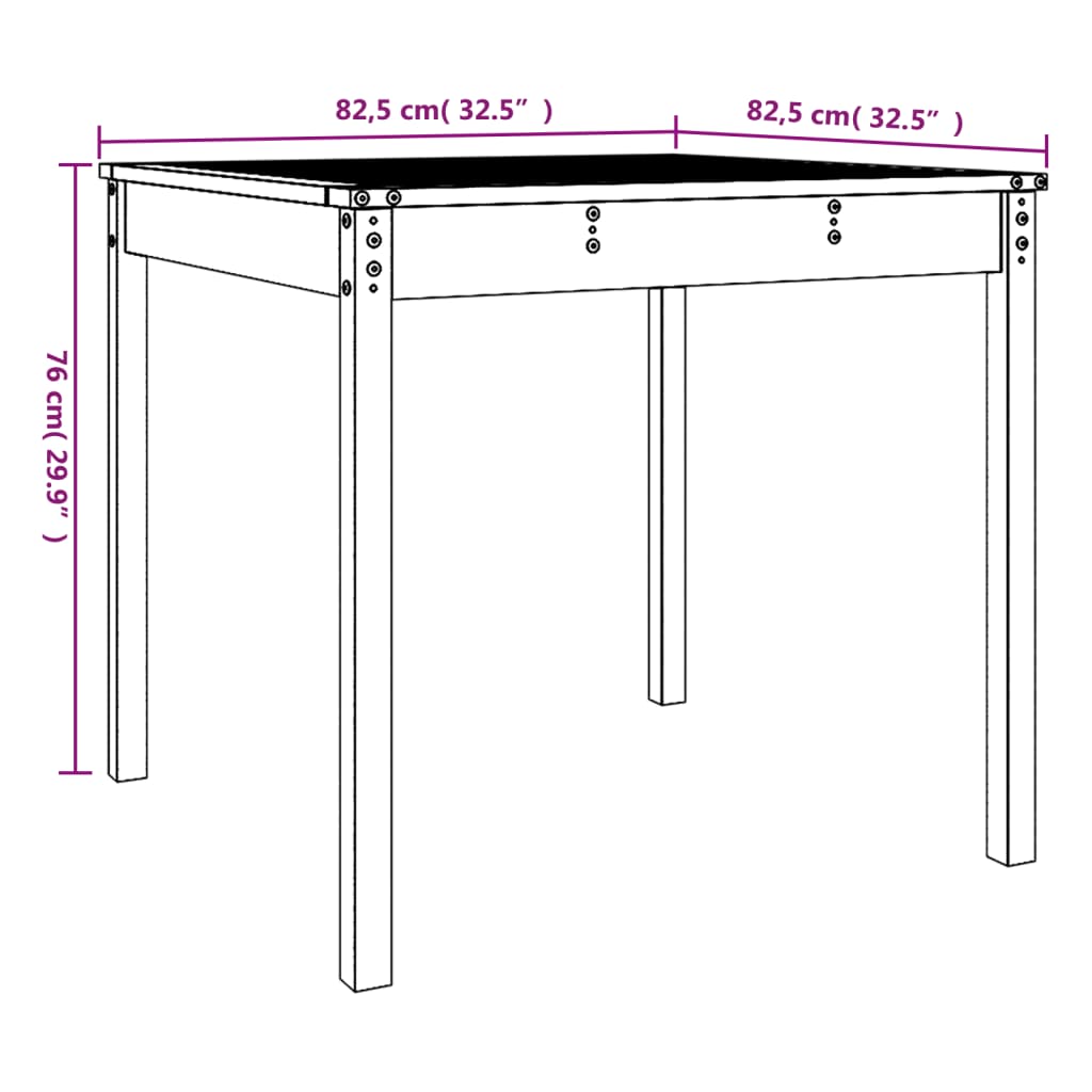 Tavolo da Giardino Nero 82,5x82,5x76 cm Legno Massello di Pino