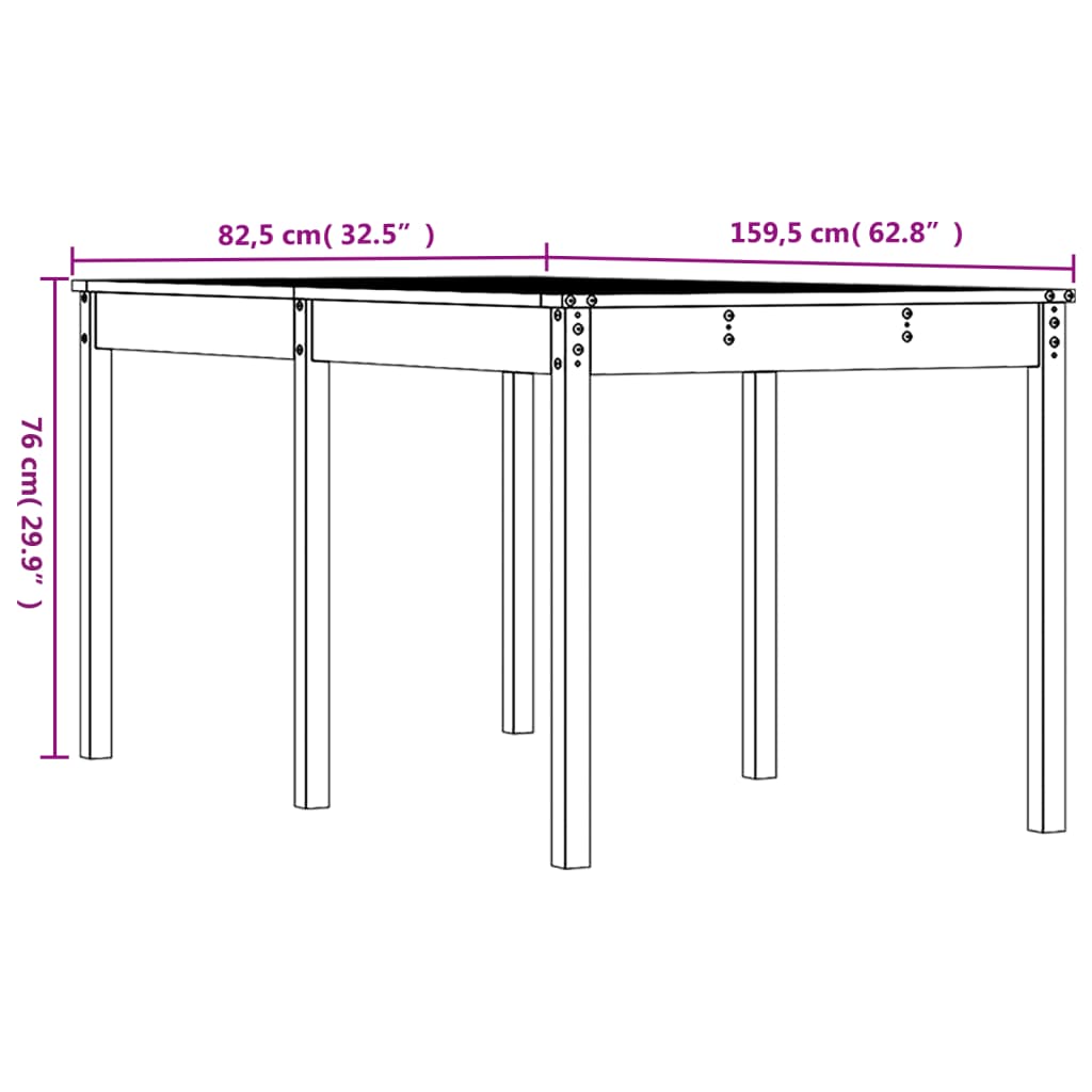 Tavolo da Giardino 159,5x82,5x76 cm in Legno Massello di Pino