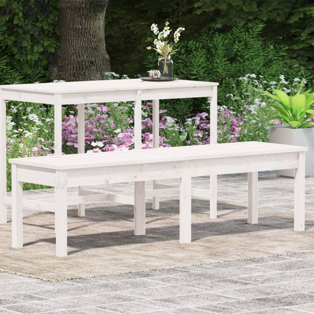 Panca Giardino 2 Posti Bianca 159,5x44x45cm Legno Massello Pino