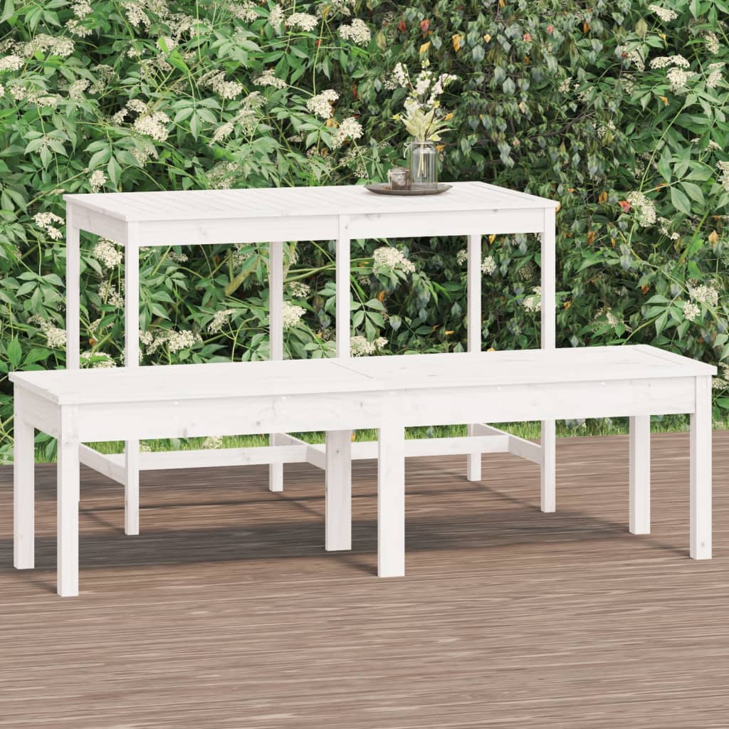 Panca Giardino 2 Posti Bianca 159,5x44x45cm Legno Massello Pino