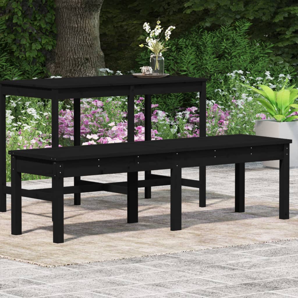 Panca Giardino 2 Posti Nera 159,5x44x45cm Legno Massello Pino