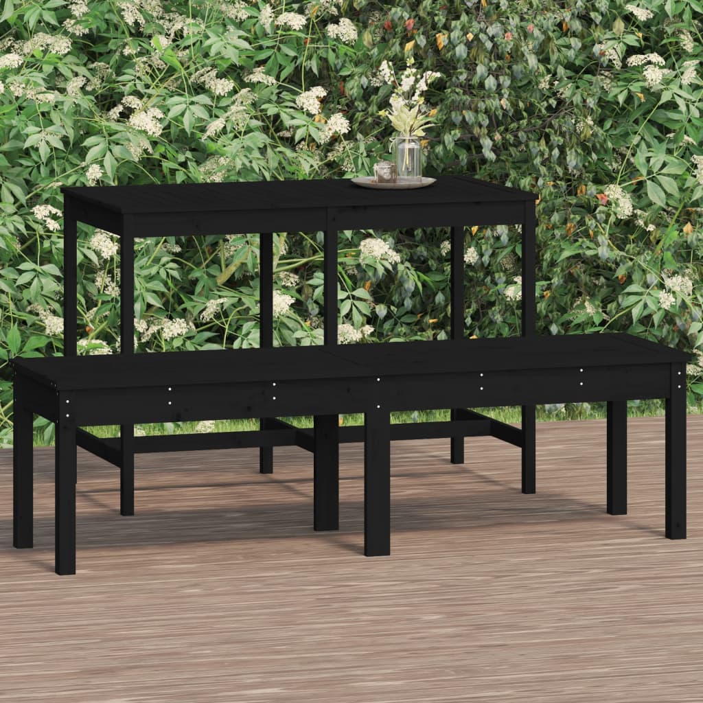 Panca Giardino 2 Posti Nera 159,5x44x45cm Legno Massello Pino