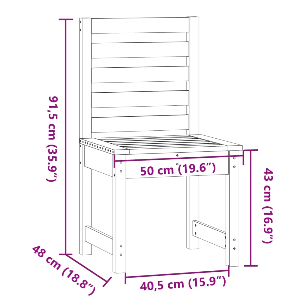 Sedie da Giardino 2pz 50x48x91,5 cm Legno Massello di Pino