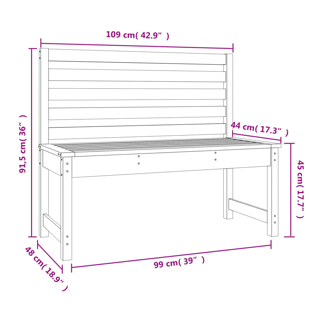 Panca da Giardino Bianca 109 cm in Legno Massello di Pino