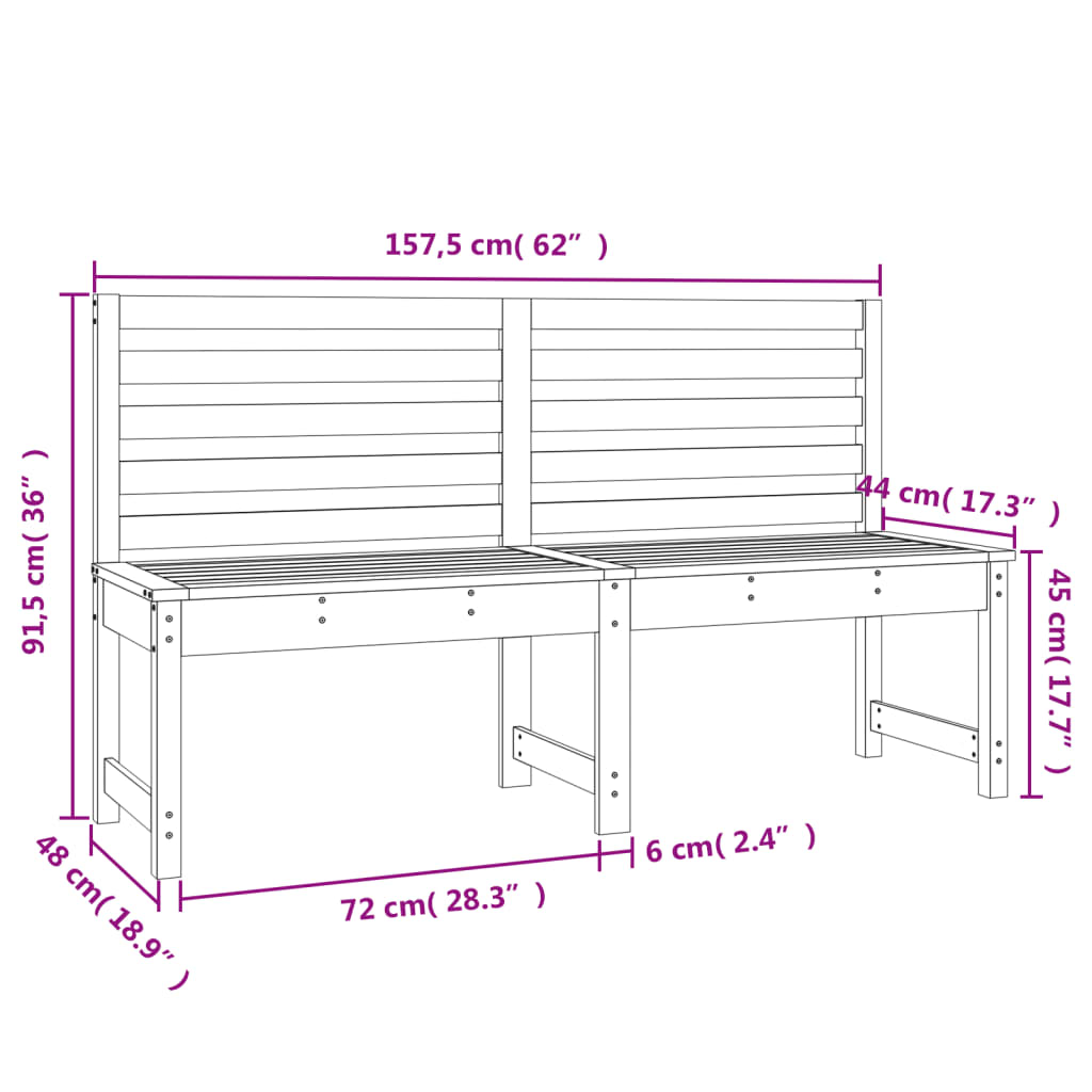 Panca da Giardino 157,5 cm in Legno Massello di Pino