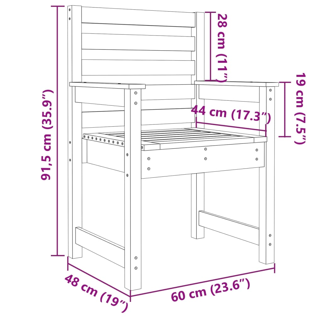 Sedie da Giardino 2pz Grigie 60x48x91 in Legno Massello Pino