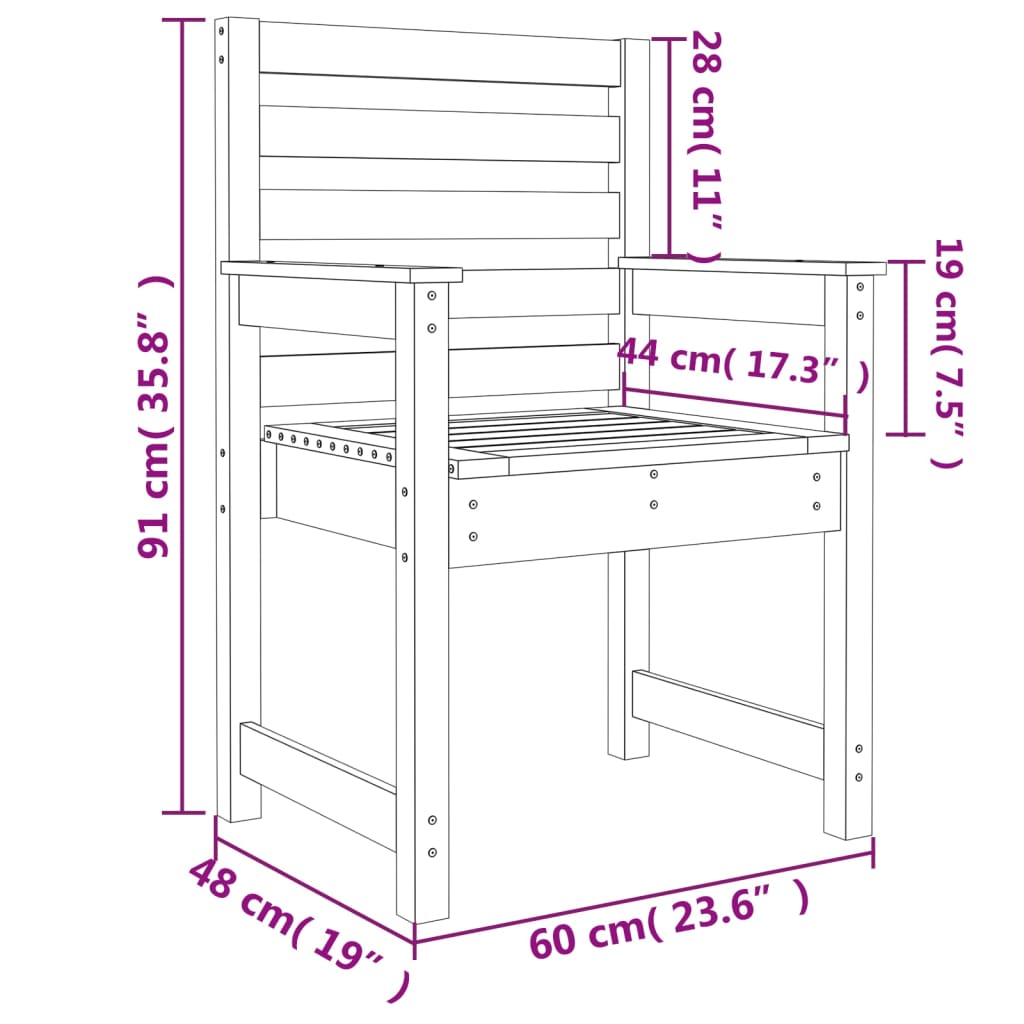 Sedie da Giardino 2pz Nere 60x48x91 cm Legno Massello di Pino