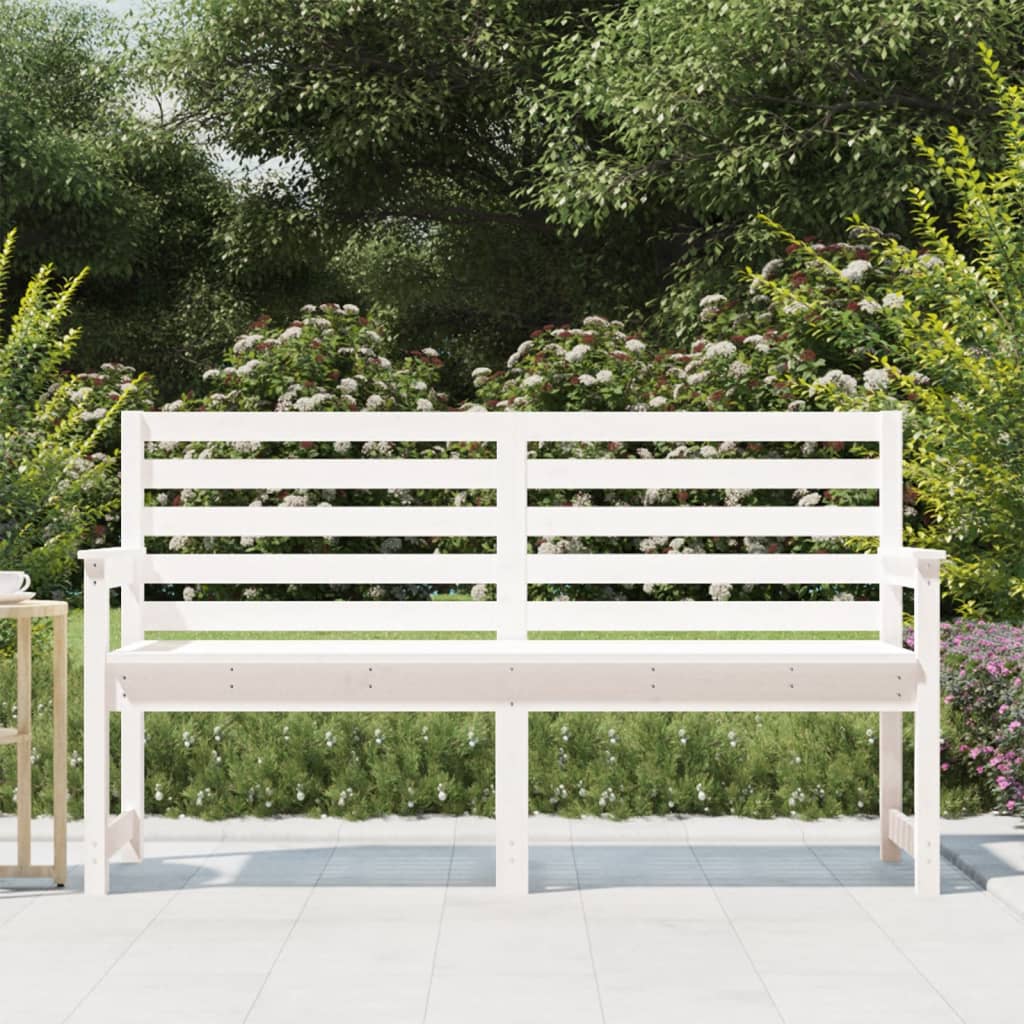 Panca da Giardino Bianca 159,5x48x91,5cm Legno Massello di Pino