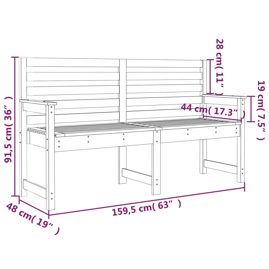 Panca da Giardino Nera 159,5x48x91,5 cm Legno Massello di Pino