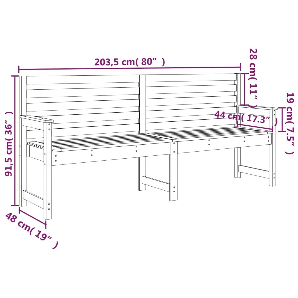 Panca da Giardino 203,5x48x91,5 cm in Legno Massello di Pino