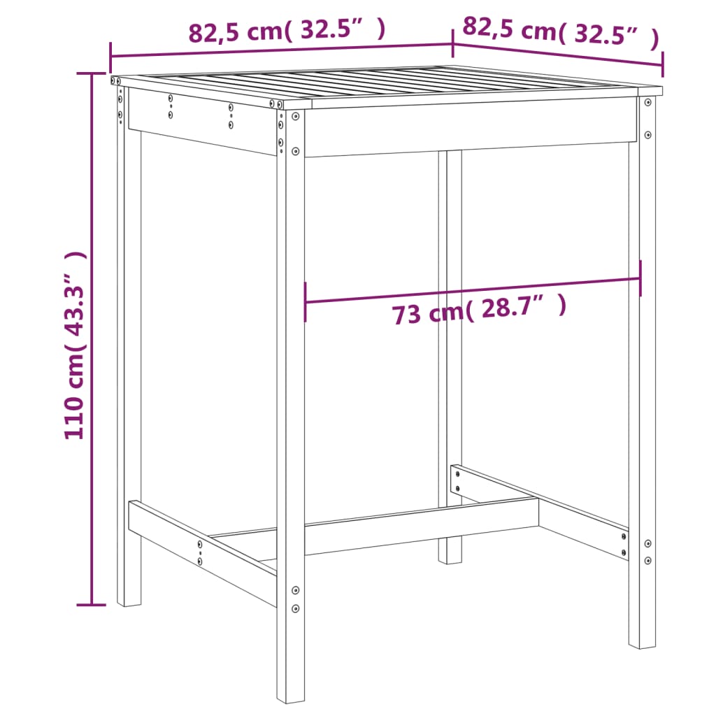 Tavolo da Giardino 82,5x82,5x110 cm in Legno Massello di Pino