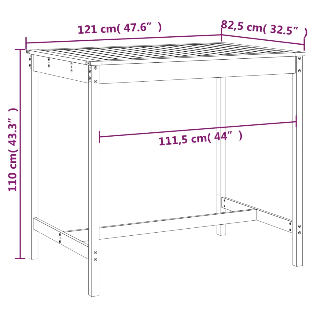 Tavolo da Giardino Bianco 121x82,5x110cm Legno Massello di Pino