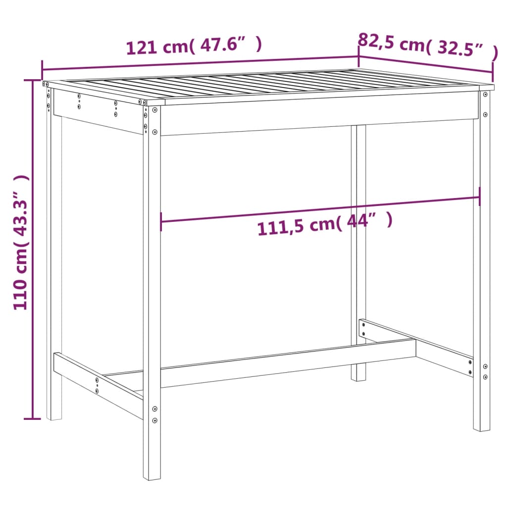 Tavolo da Giardino Grigio 121x82,5x110cm Legno Massello di Pino