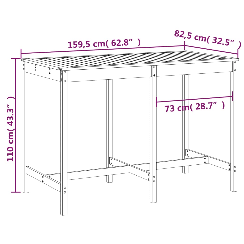 Tavolo da Giardino 159,5x82,5x110 cm in Legno Massello di Pino