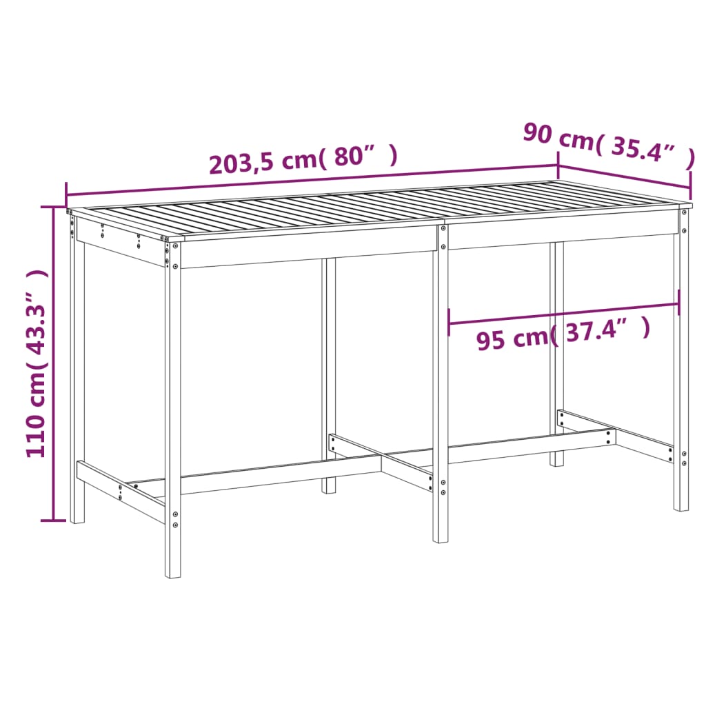 Tavolo da Giardino Bianco 203,5x90x110cm Legno Massello di Pino