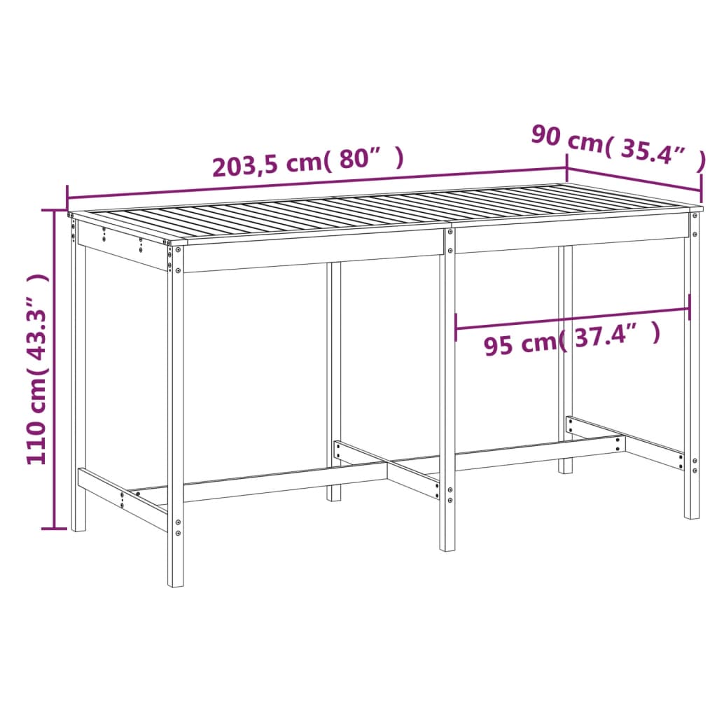 Tavolo da Giardino 203,5x90x110 cm in Legno Massello di Douglas