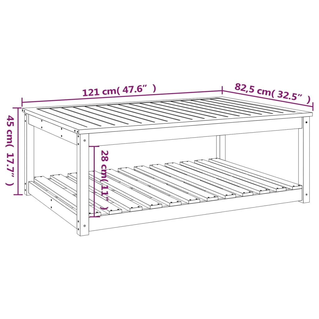 Tavolo da Giardino 121x82,5x45 cm in Legno Massello di Pino